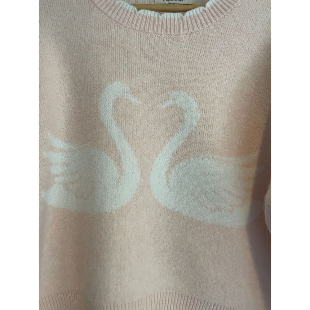 Francesca’s Pink Swan Heart Sweater NWT Size Small Coquette Scalloped Knit